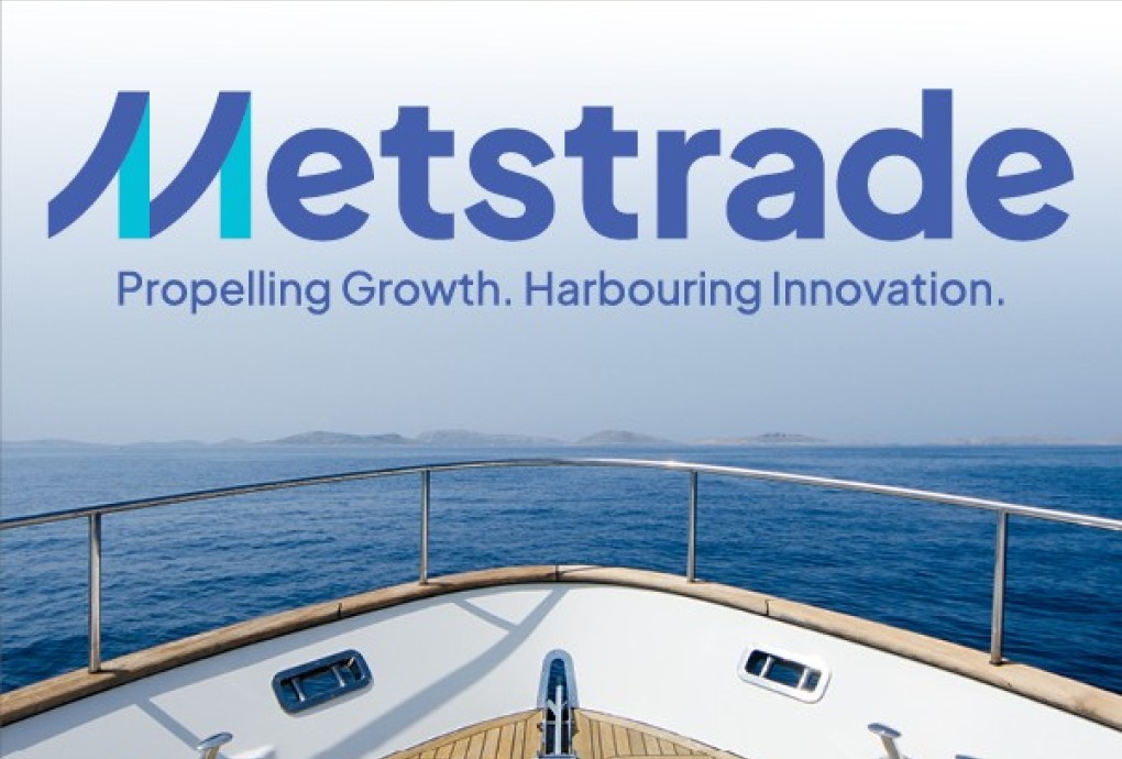 Vessel on ocean with invitation to Metstrade 2025 expo